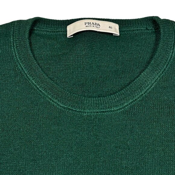 VTG Prada Silk Cashmere Sweater SZ M Green Crewneck Fitted Minimalist Designer - Picture 5 of 11